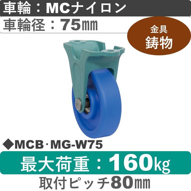 MCB･MG-W75 岡本工機 鋳物固定金具 MCナイロン車輪75㎜