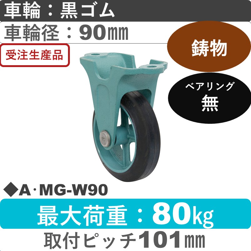 A･MG-W90 岡本工機 鋳物固定金具 鋳物/ゴム車輪90㎜