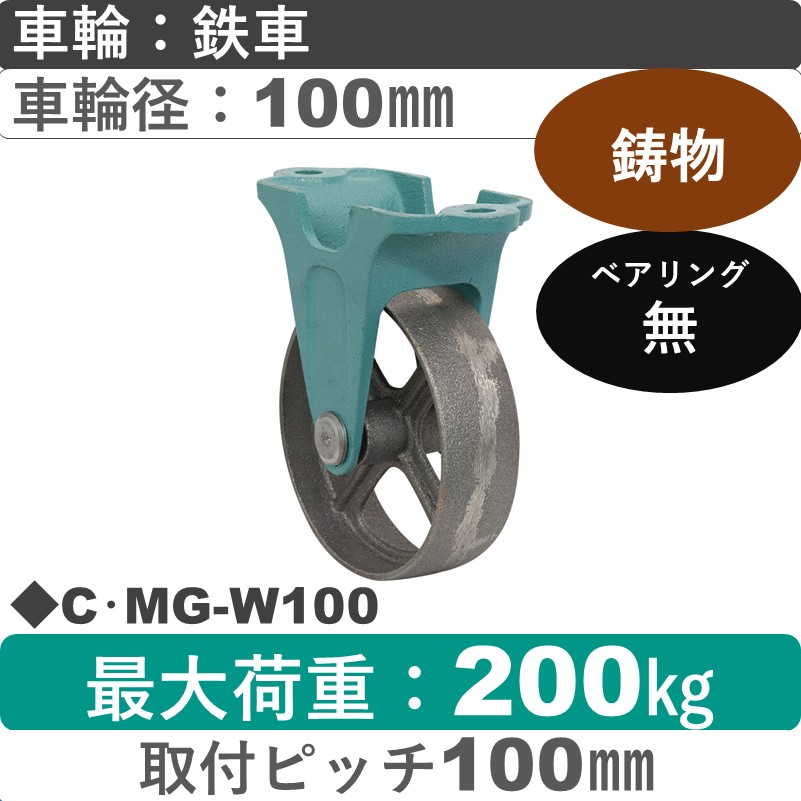 C･MG-W100 岡本工機 鋳物固定金具 鋳物/鉄車車輪100㎜