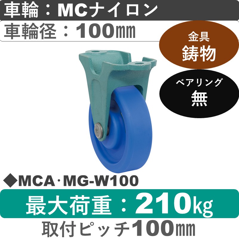 MCA･MG-W100 岡本工機 鋳物固定金具 MCナイロン車輪100㎜