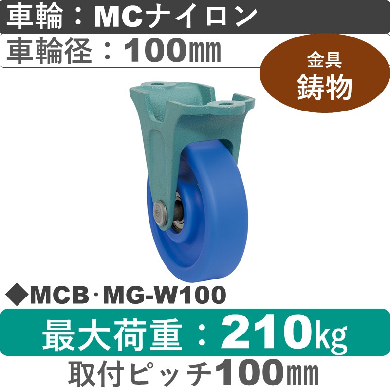 MCB･MG-W100 岡本工機 鋳物固定金具 MCナイロン車輪100㎜