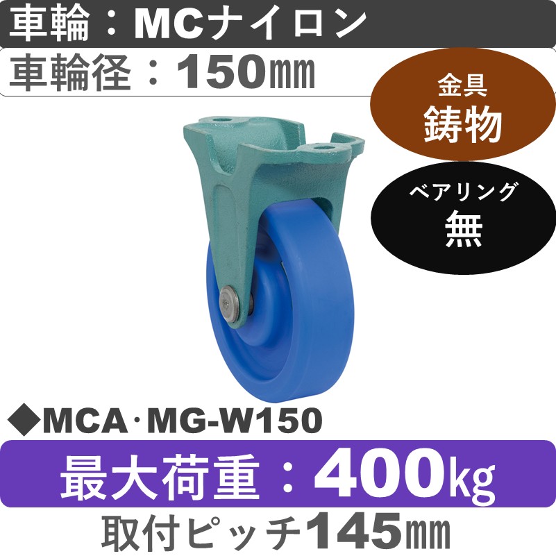 MCA･MG-W150 岡本工機 鋳物固定金具 MCナイロン車輪150㎜