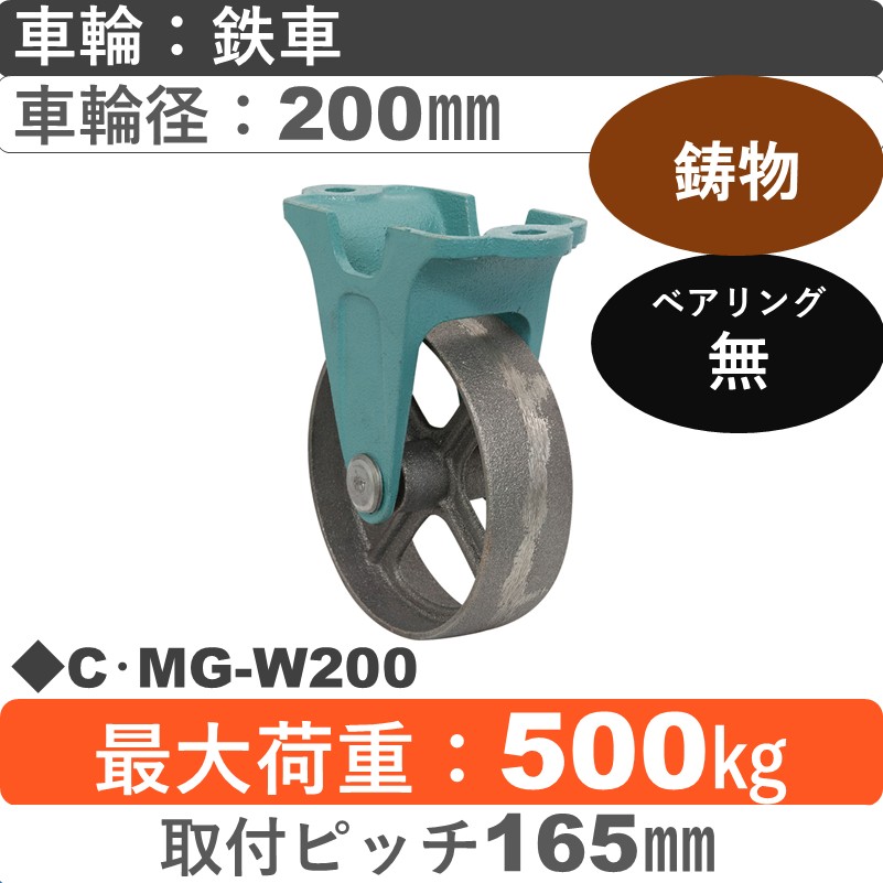 C･MG-W200 岡本工機 鋳物固定金具 鋳物/鉄車車輪200㎜