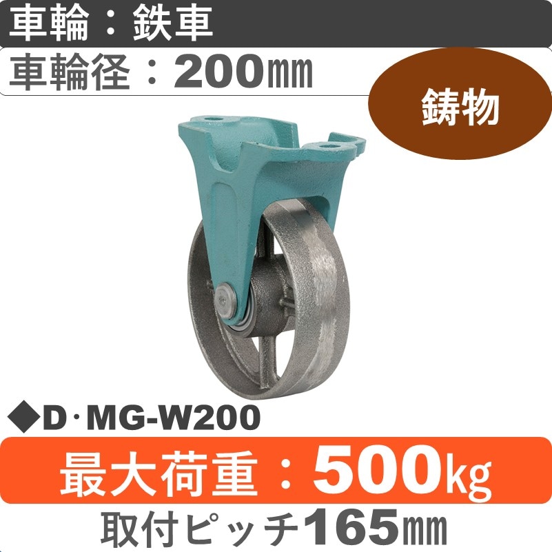 D･MG-W200 岡本工機 鋳物固定金具 鋳物/鉄車車輪200㎜