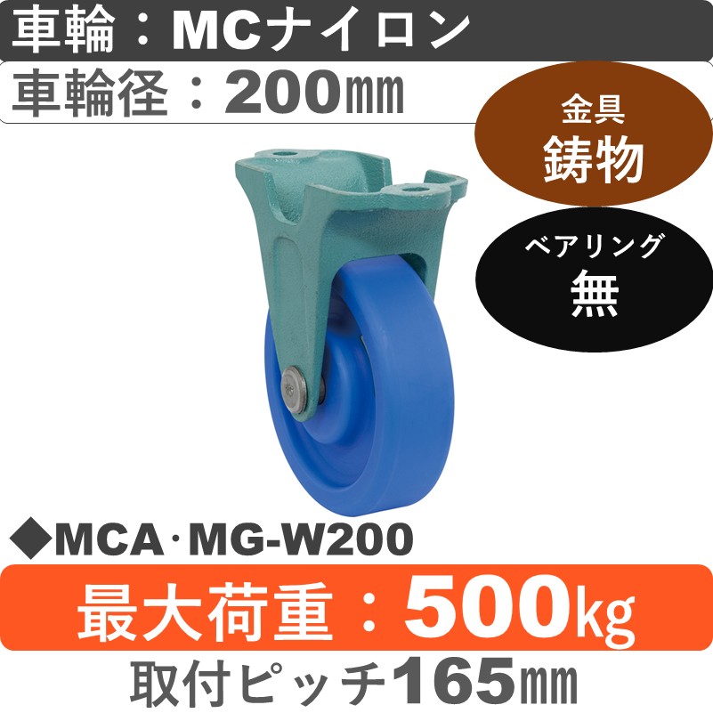 MCA･MG-W200 岡本工機 鋳物固定金具 MCナイロン車輪200㎜