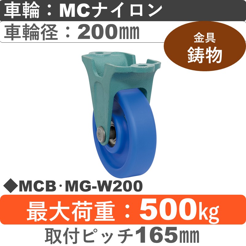 MCB･MG-W200 岡本工機 鋳物固定金具 MCナイロン車輪200㎜