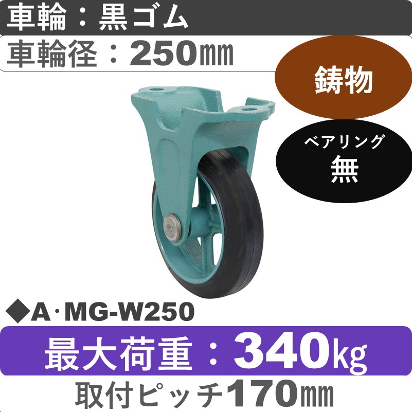A･MG-W250 岡本工機 鋳物固定金具 鋳物/ゴム車輪250㎜