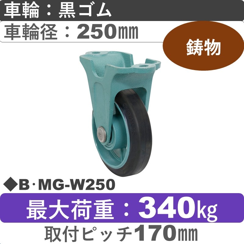 B･MG-W250 岡本工機 鋳物固定金具 鋳物/ゴム車輪250㎜