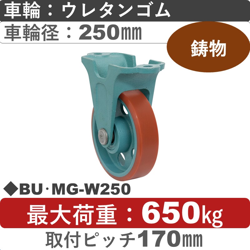 BU･MG-W250 岡本工機 鋳物固定金具 鋳物/ウレタン車輪250㎜