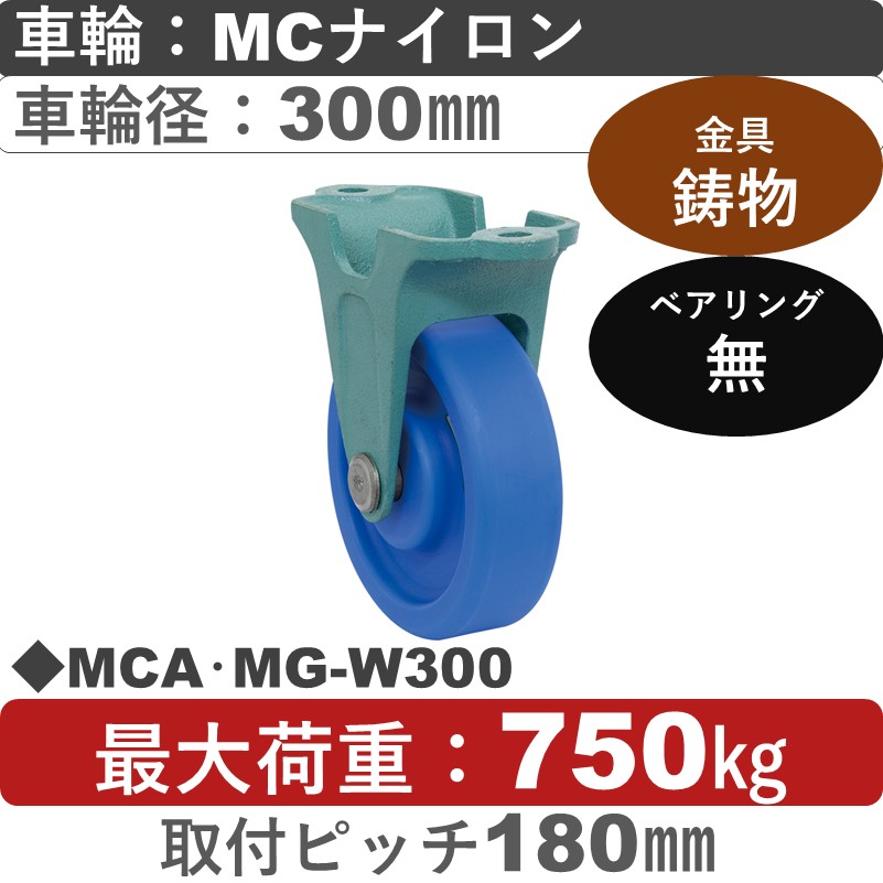 MCA･MG-W300 岡本工機 鋳物固定金具 MCナイロン車輪300㎜