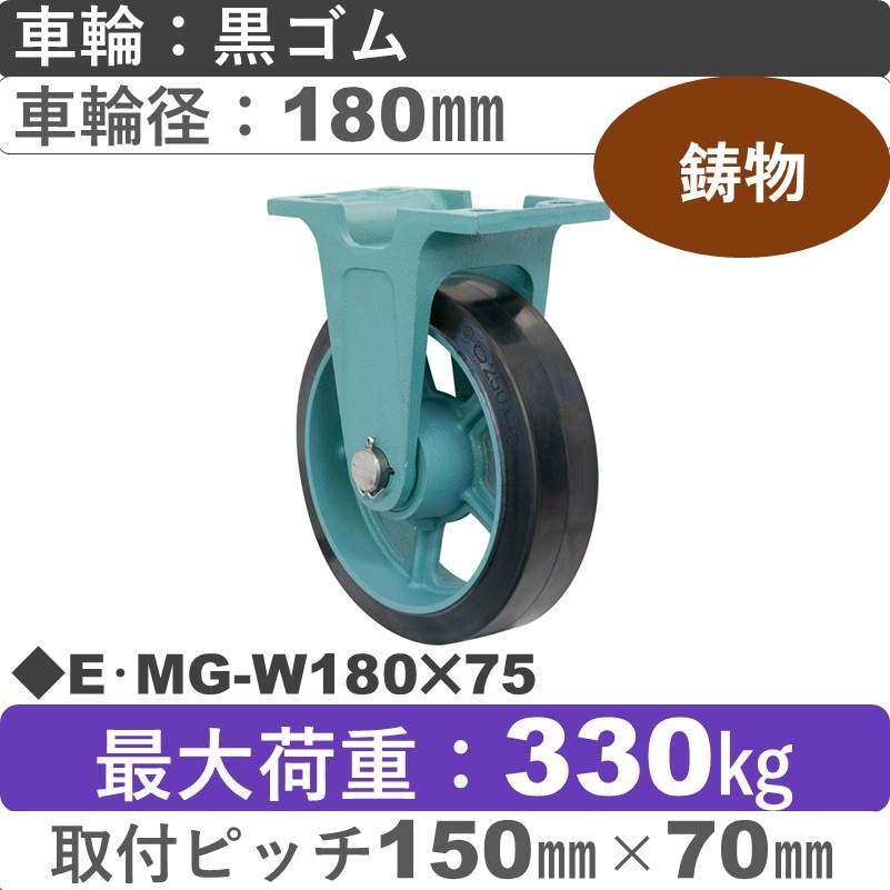 E･MG-W180×75 岡本工機 鋳物固定金具 鋳物/幅広ゴム車輪180㎜