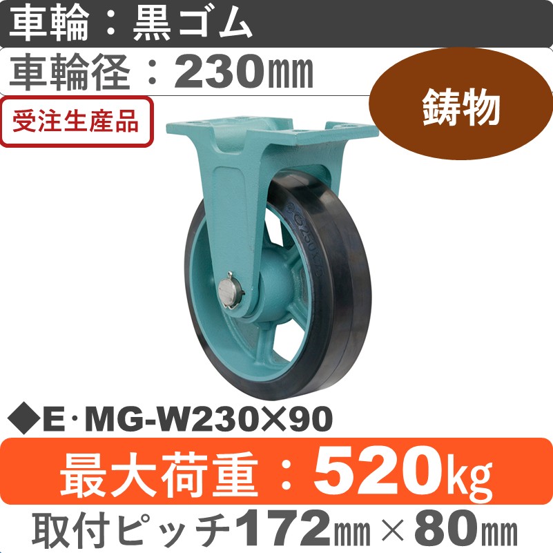 E･MG-W230×90 岡本工機 鋳物固定金具 鋳物/幅広ゴム車輪230㎜