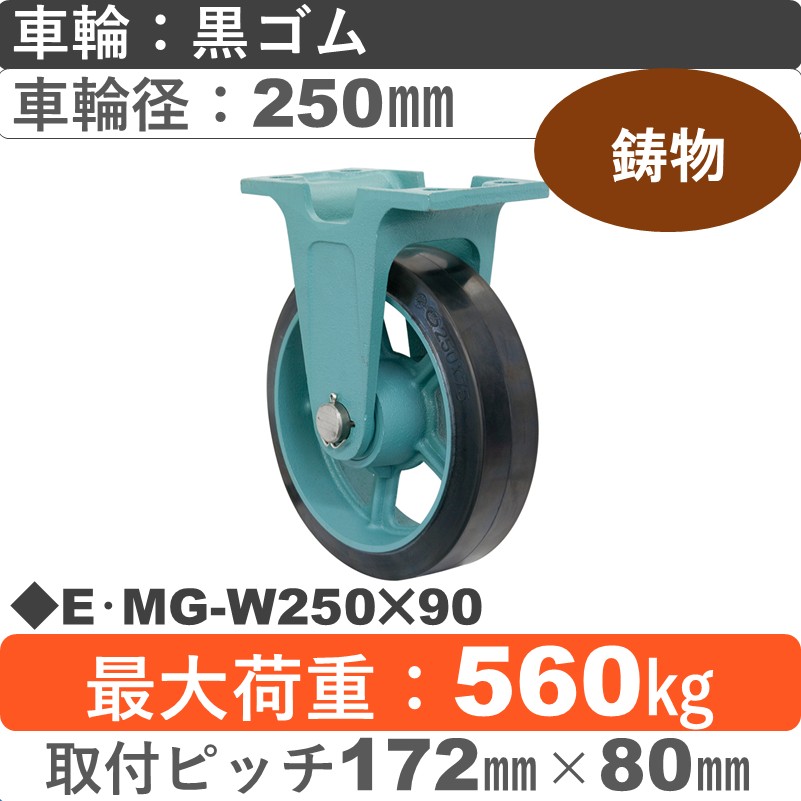 E･MG-W250×90 岡本工機 鋳物固定金具 鋳物/幅広ゴム車輪250㎜