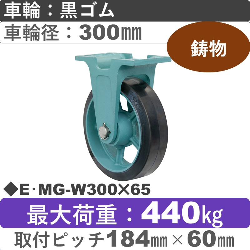 E･MG-W300×65 岡本工機 鋳物固定金具 鋳物/幅広ゴム車輪300㎜