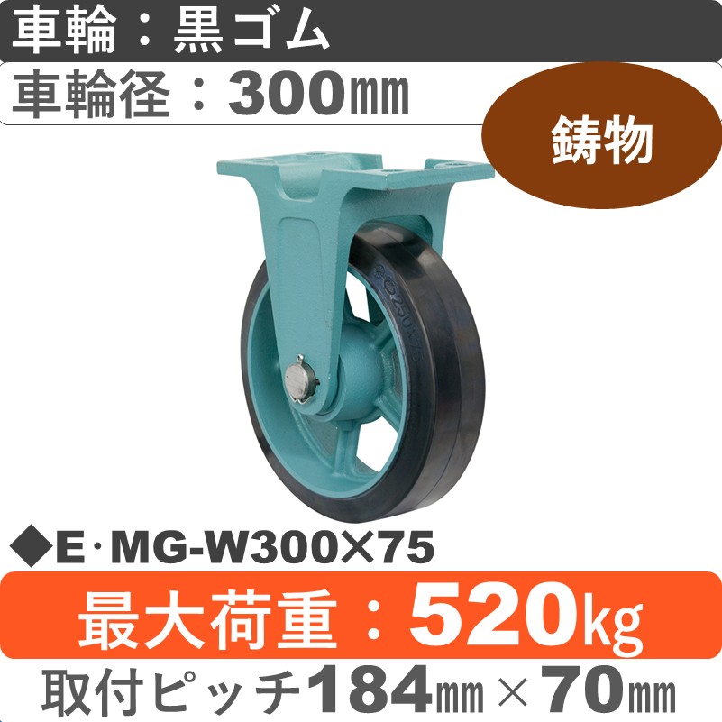 E･MG-W300×75 岡本工機 鋳物固定金具 鋳物/幅広ゴム車輪300㎜
