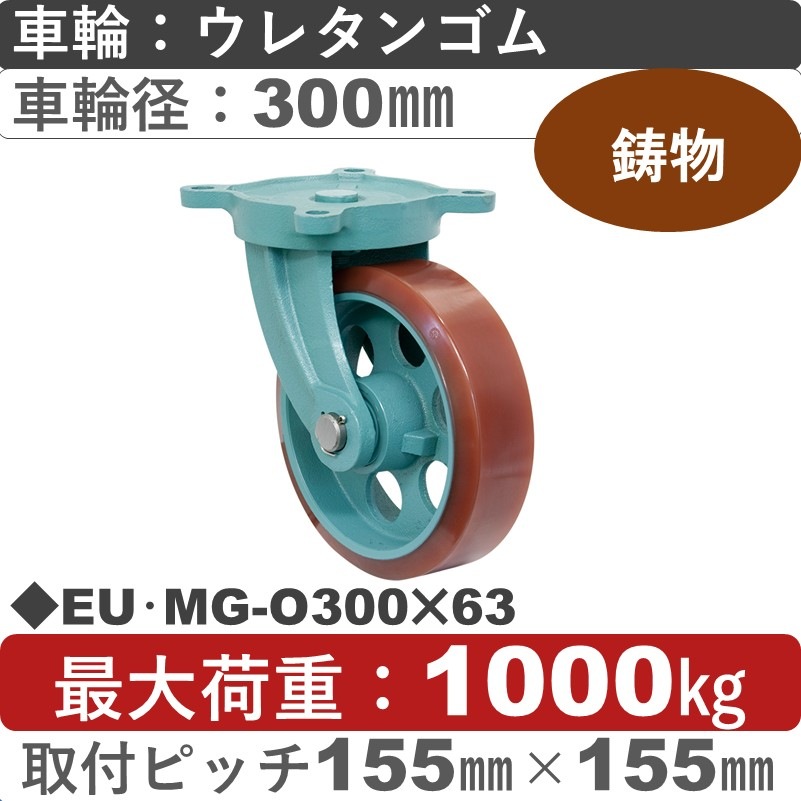 EU･MG-O300×63 岡本工機 鋳物自在金具 鋳物/幅広ウレタン車輪300㎜