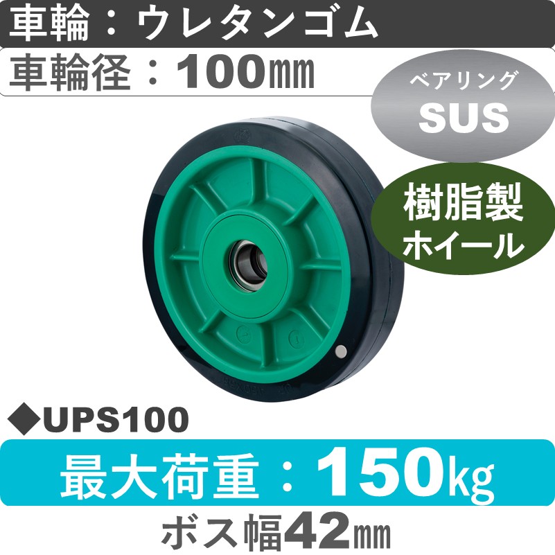 UPS100 岡本工機 車輪 樹脂/ウレタン車輪ステンレスベアリング入100㎜