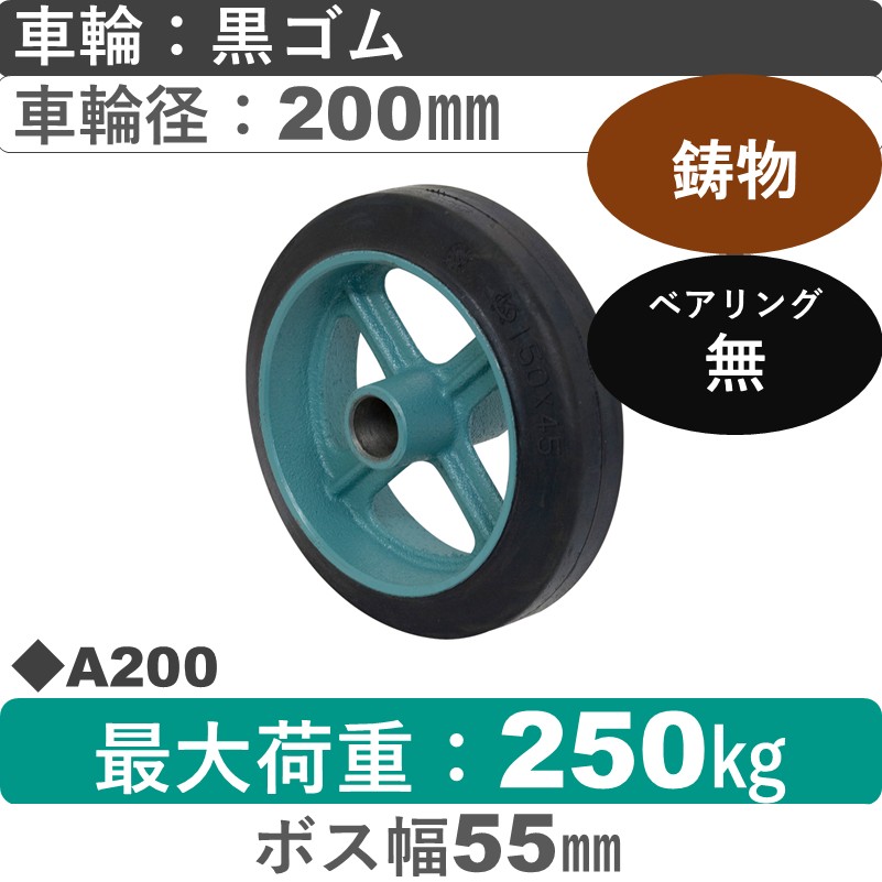 A200 岡本工機 車輪 鋳物/ゴム車輪200㎜