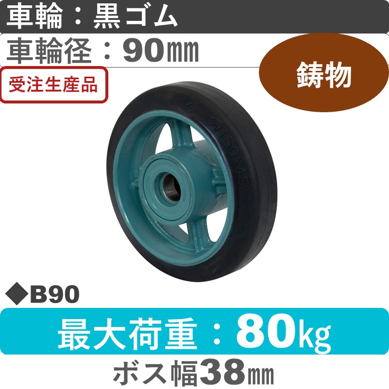 B90 岡本工機 車輪 鋳物/ゴム車輪90㎜