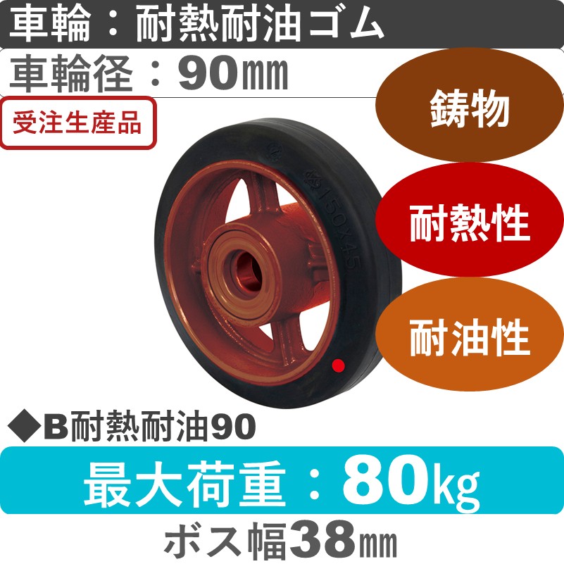 B耐熱耐油90 岡本工機 車輪 鋳物/耐熱耐油ゴム車輪90㎜