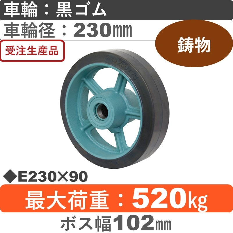 E230×90 岡本工機 車輪 鋳物/幅広ゴム車輪230㎜