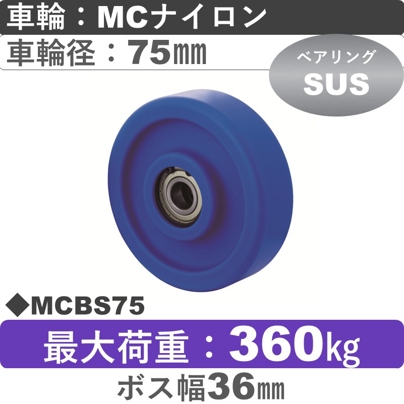 MCBS75 岡本工機 車輪 MCナイロン車輪ステンレスベアリング入75㎜