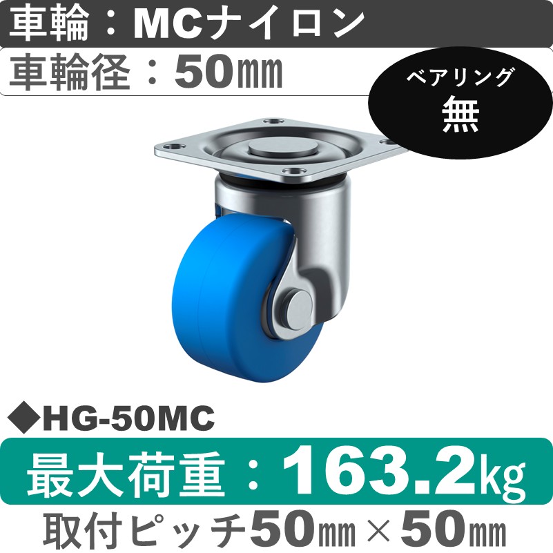 HG-50MC ユーエイキャスター 自在金具 モノマーキャストナイロン車輪50㎜