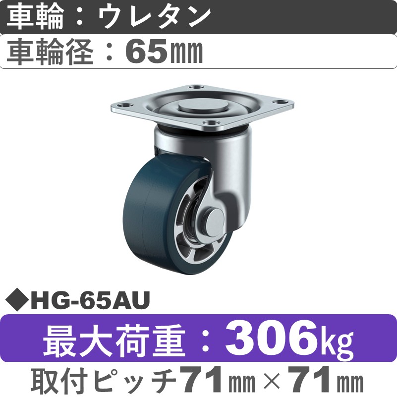 HG-65AU ユーエイキャスター 自在金具 ウレタン(B入)車輪65㎜