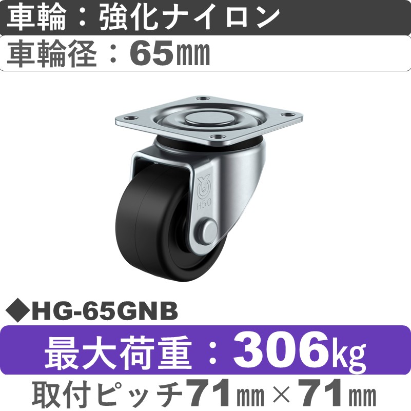 HG-65GNB ユーエイキャスター 自在金具 強化ナイロン(B入)車輪65㎜