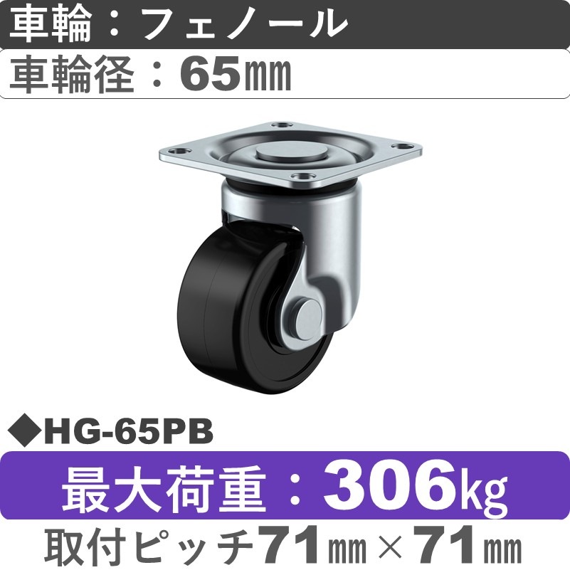 HG-65PB ユーエイキャスター 自在金具 フェノール(B入)車輪65㎜
