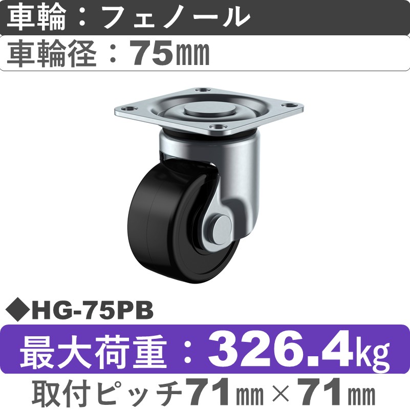 HG-75PB ユーエイキャスター 自在金具 フェノール(B入)車輪75㎜