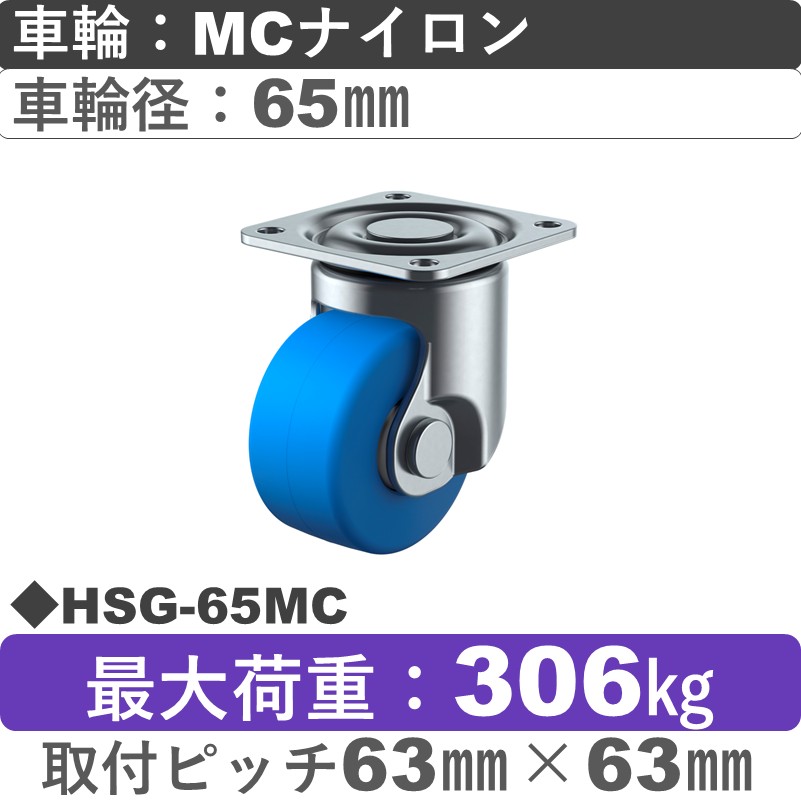 HSG-65MC ユーエイキャスター 自在金具 モノマーキャストナイロン(B入)車輪65㎜