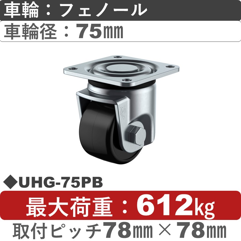 UHG-75PB ユーエイキャスター 自在金具 フェノール(B入)車輪75㎜