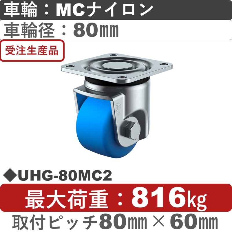 UHG-80MC2 ユーエイキャスター 自在金具 モノマーキャストナイロン(B入)車輪80㎜