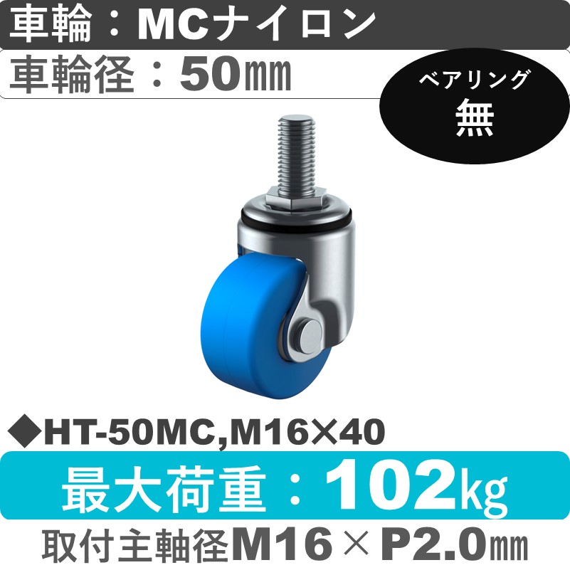 HT-50MC,M16×40 ユーエイキャスター 自在ねじ込み式 モノマーキャストナイロン車輪50㎜