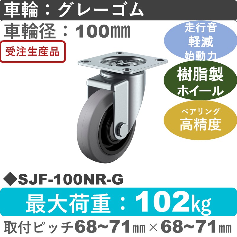 SJF-100NR-G ユーエイキャスター サイレンス 自在金具 ゴム(B入)(グレー)車輪100㎜
