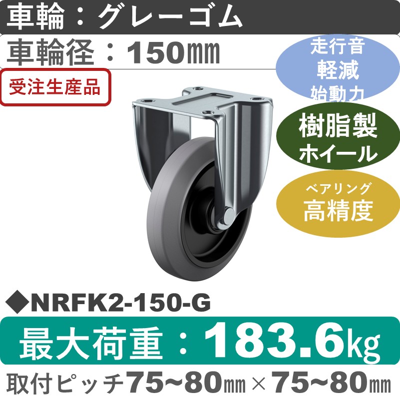 NRFK2-150-G ユーエイキャスター サイレンス 固定金具 ゴム(B入)(グレー)車輪150㎜