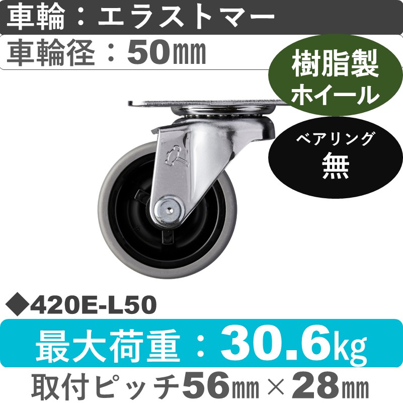 420E-L50 ハンマーキャスター  自在金具 エラストマー車50㎜