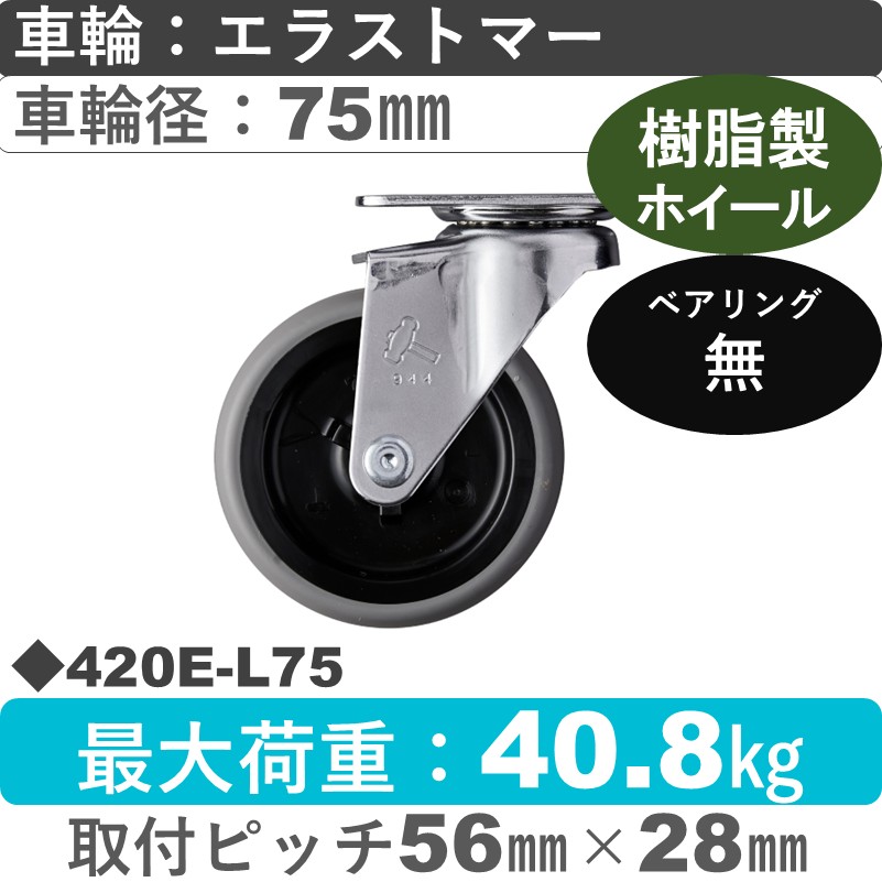 420E-L75 ハンマーキャスター  自在金具 エラストマー車75㎜