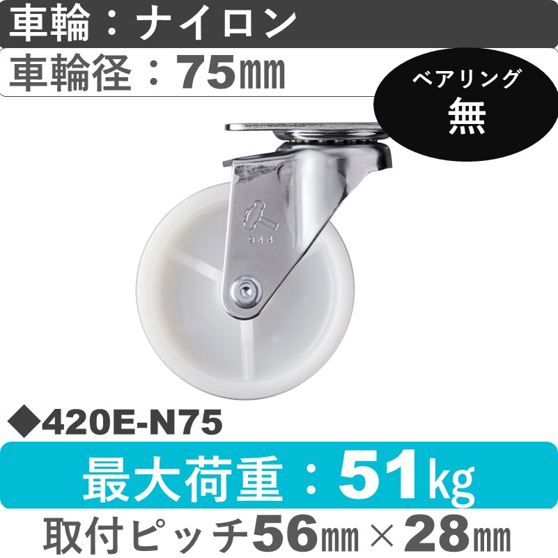 420E-N75 ハンマーキャスター  自在金具 ナイロン車75㎜