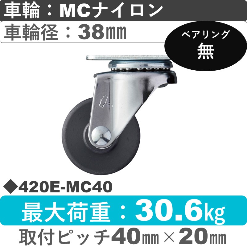 420E-MC40 ハンマーキャスター  自在金具 MCナイロン車38㎜