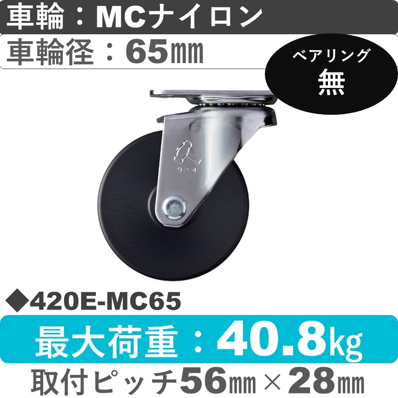 420E-MC65 ハンマーキャスター  自在金具 MCナイロン車65㎜