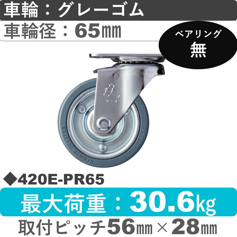 420E-PR65 ハンマーキャスター  自在金具 ゴム車65㎜