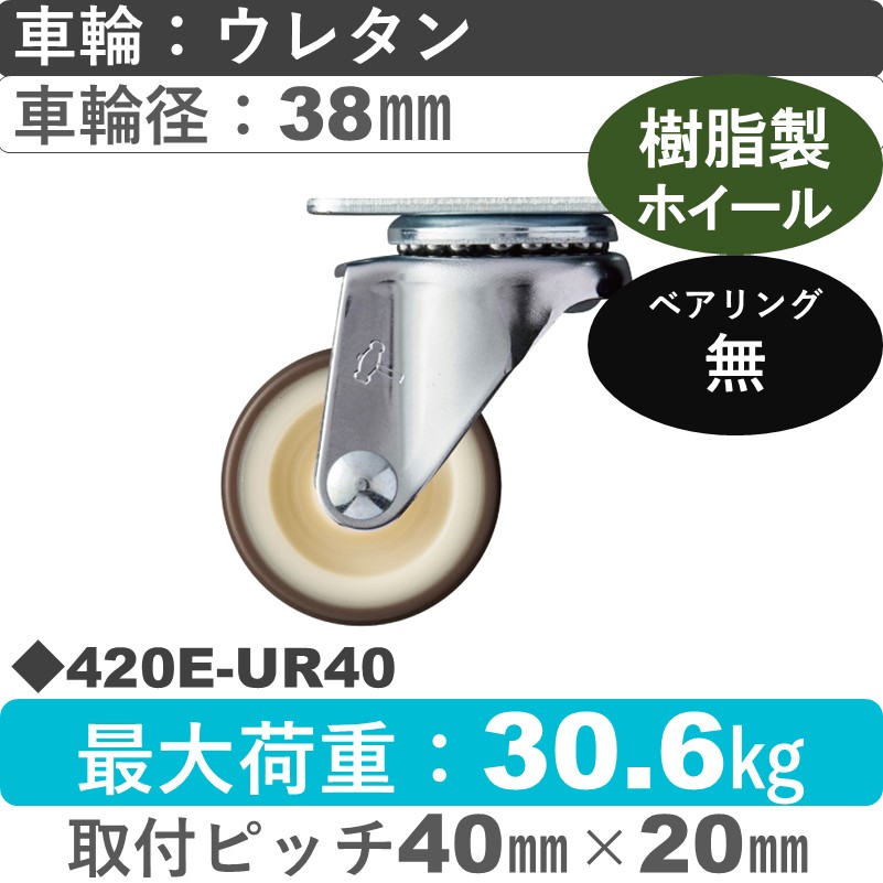 420E-UR40 ハンマーキャスター  自在金具 ウレタン車(熱可塑性)38㎜