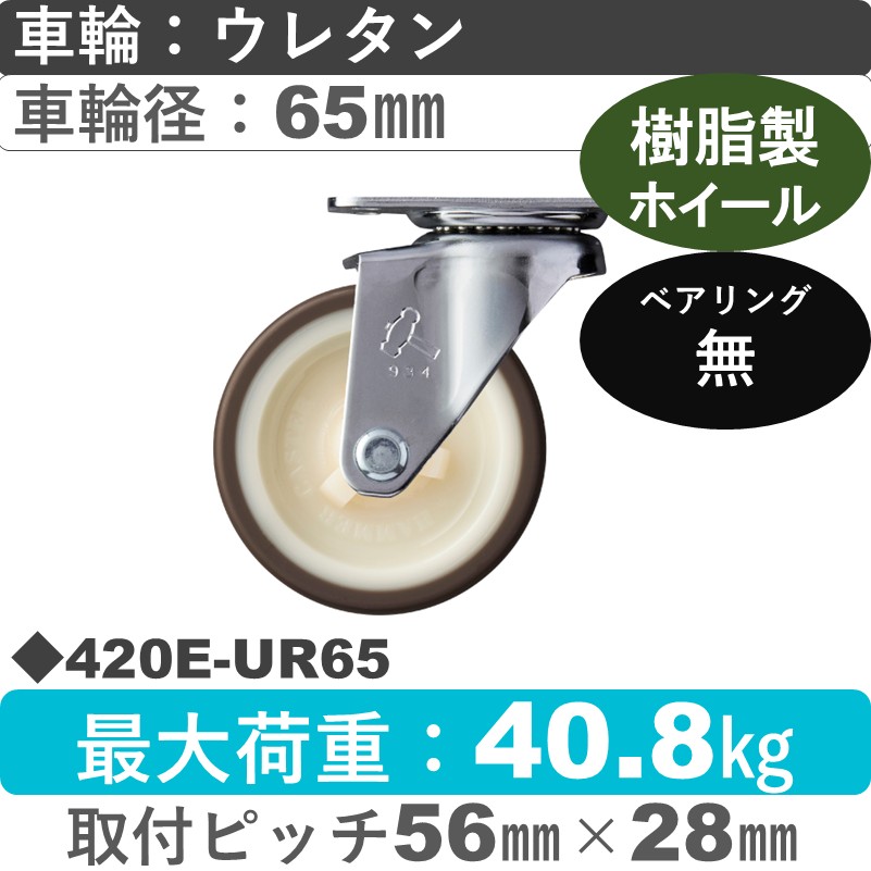 420E-UR65 ハンマーキャスター  自在金具 ウレタン車(熱可塑性)65㎜