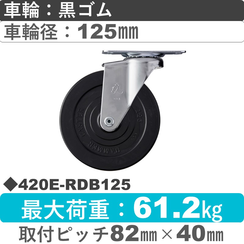 420E-RDB125 ハンマーキャスター  自在金具 ゴム(B入)車125㎜