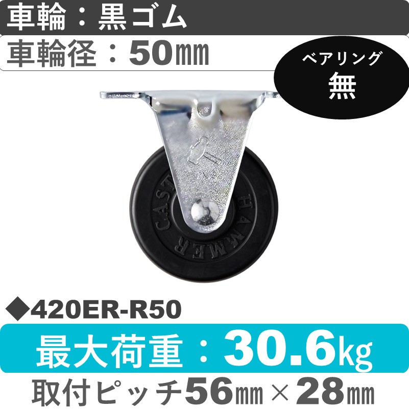 420ER-R50 ハンマーキャスター  固定金具 ゴム車50㎜