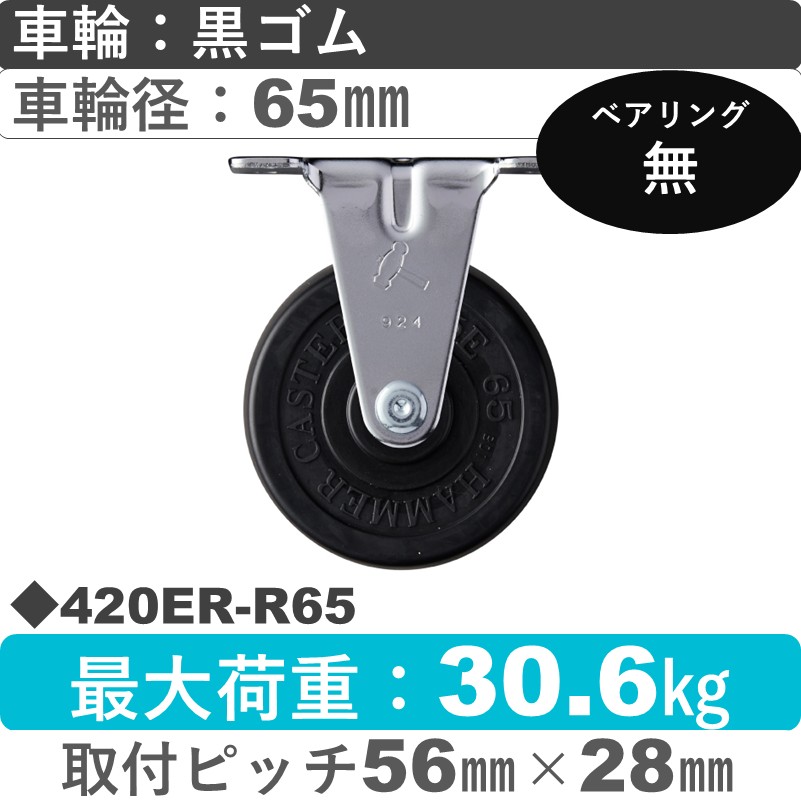 420ER-R65 ハンマーキャスター  固定金具 ゴム車65㎜