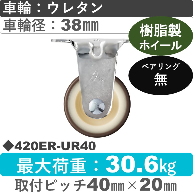 420ER-UR40 ハンマーキャスター  固定金具 ウレタン車(熱可塑性)38㎜