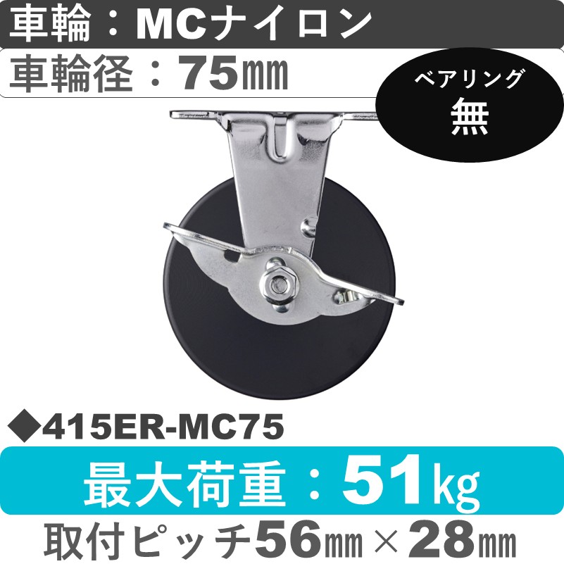 415ER-MC75 ハンマーキャスター  ストッパー付固定金具 MCナイロン車75㎜